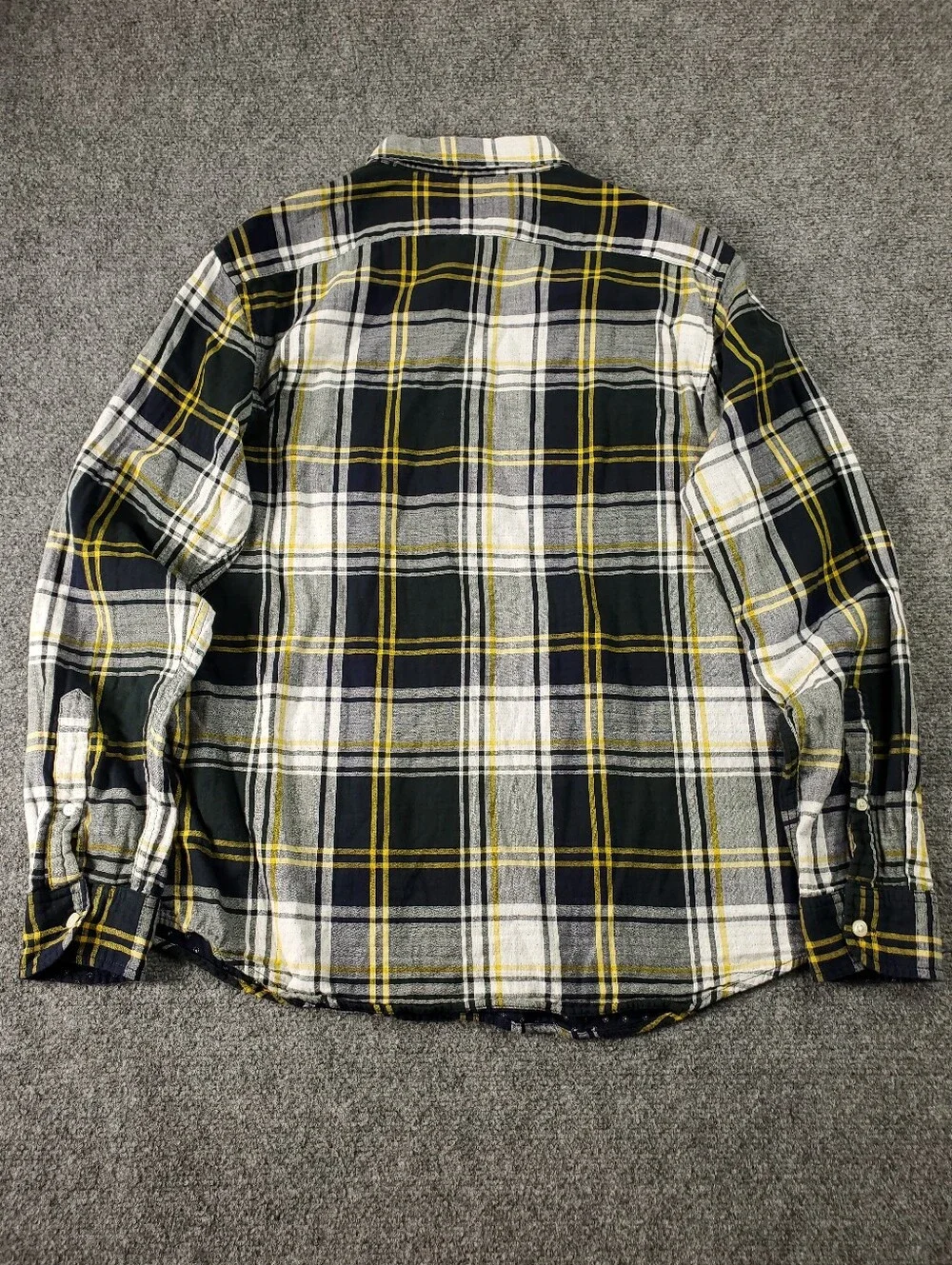 Banana Republic Untucked Slim Fit Shirt Large Double Faced Flip Up Yellow Plaid